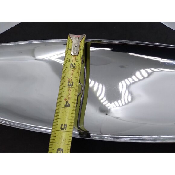 Vtg. MCM Danish style Milbern Celery Olive Dish Chromium Wood Base 14"x5" W/ Box - Picture 9 of 12